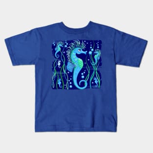 Seahorse cute blue sea animal Cartoon Character Kids T-Shirt